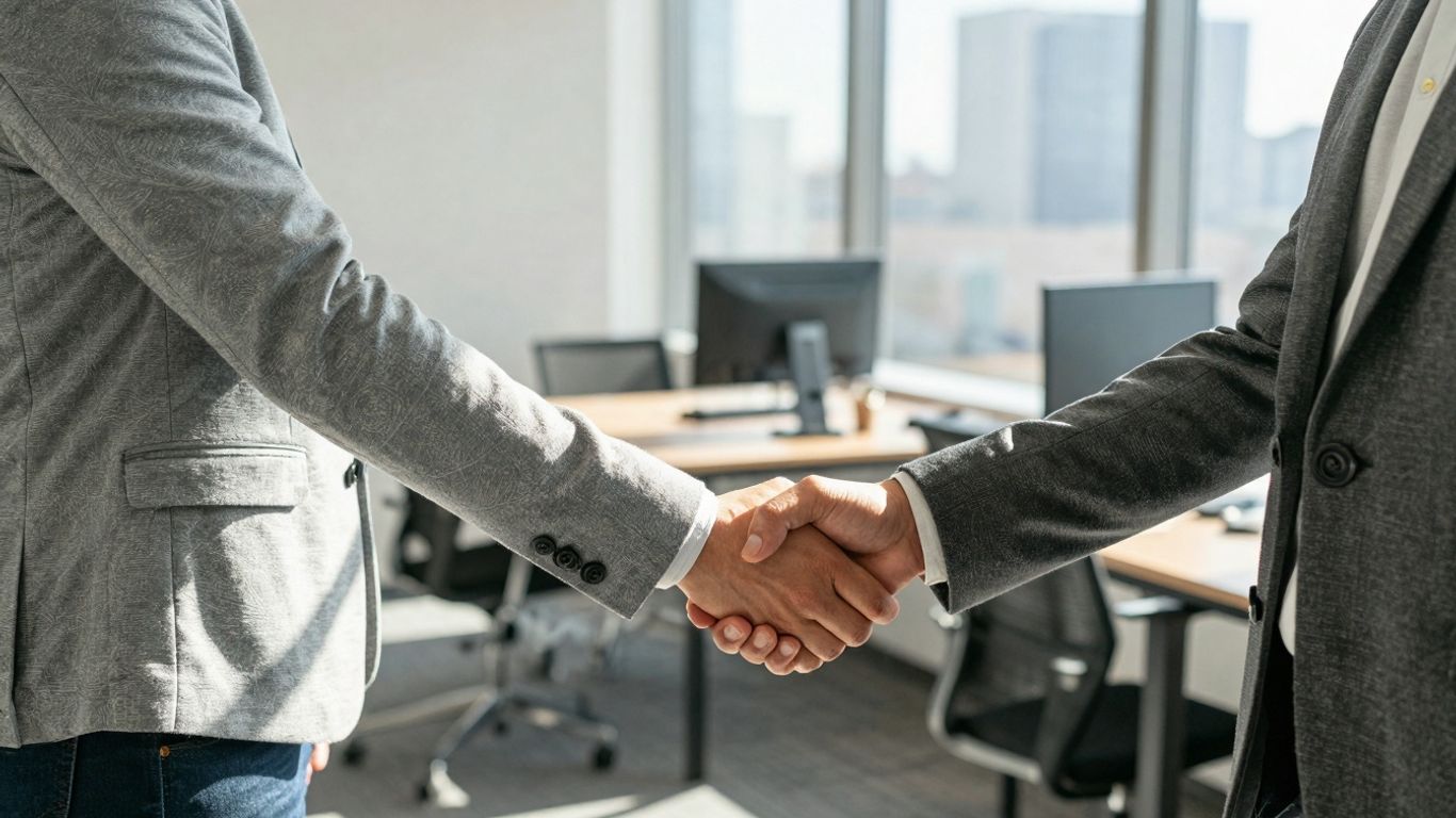 Advogado em Recife apertando a mão de cliente.
