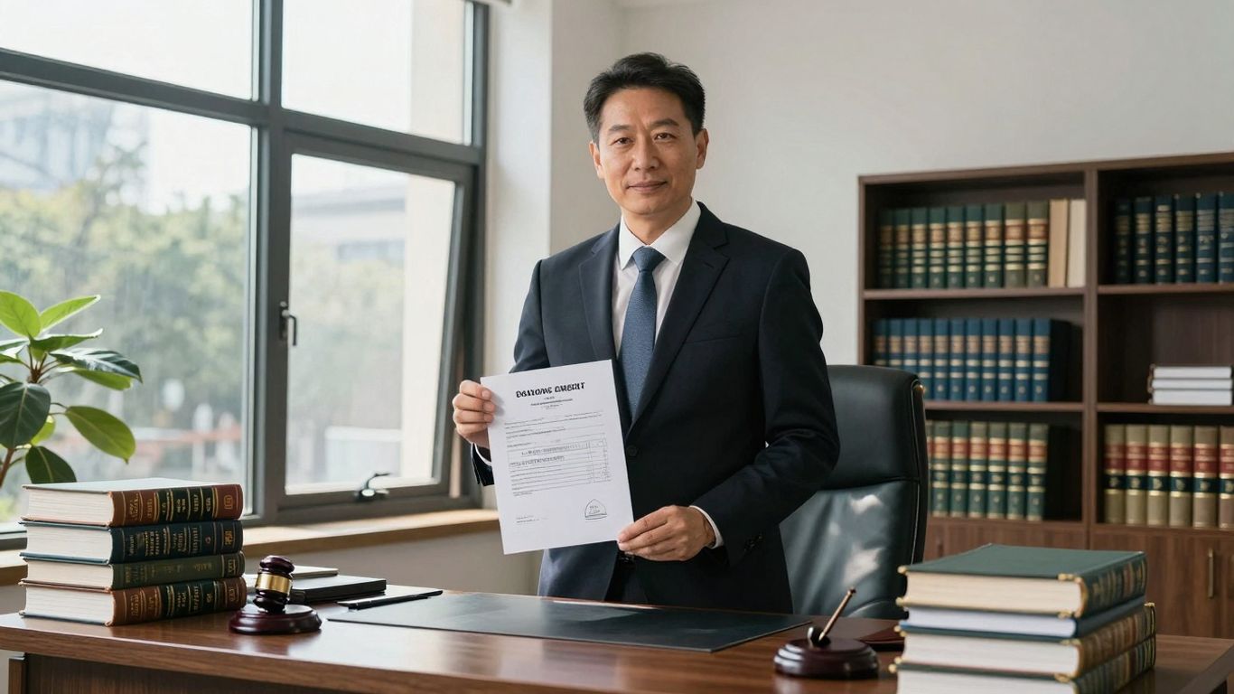 Advogado com documentos de registro de imóveis.