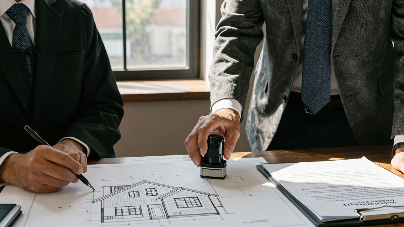 Advogado e documentos de regularização de construção.