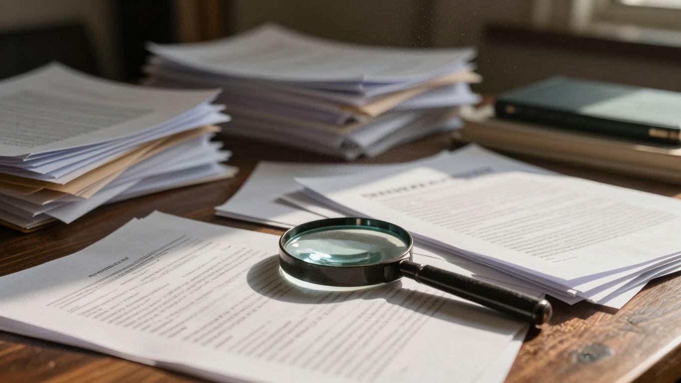 Documentos espalhados em uma mesa de escritório, causando atraso.