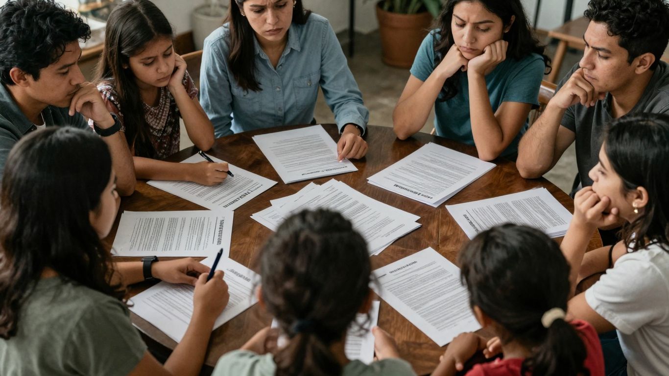 Herdeiros discutindo divisão de bens em inventário.