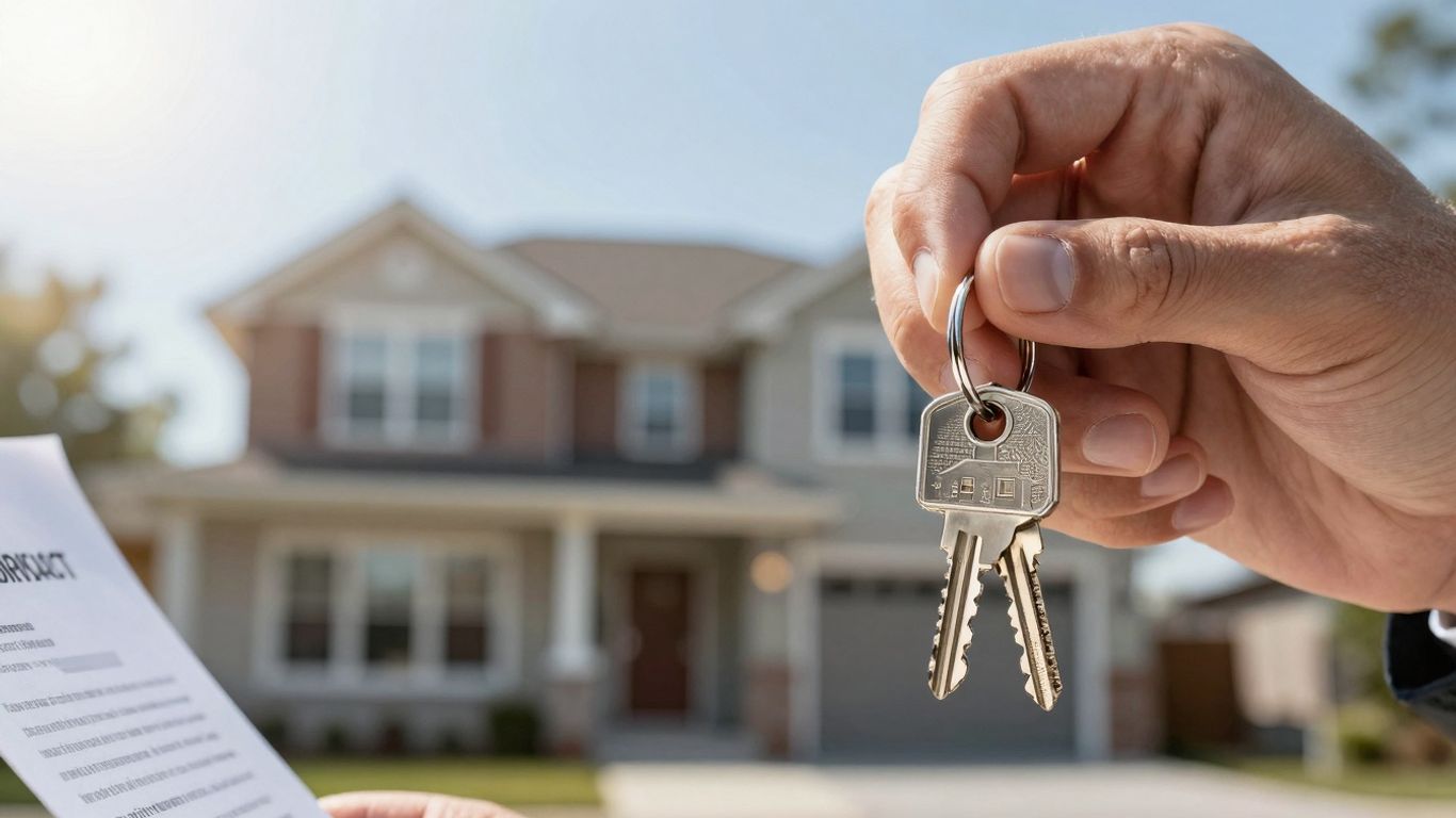 Chave de casa e contrato de financiamento imobiliário.