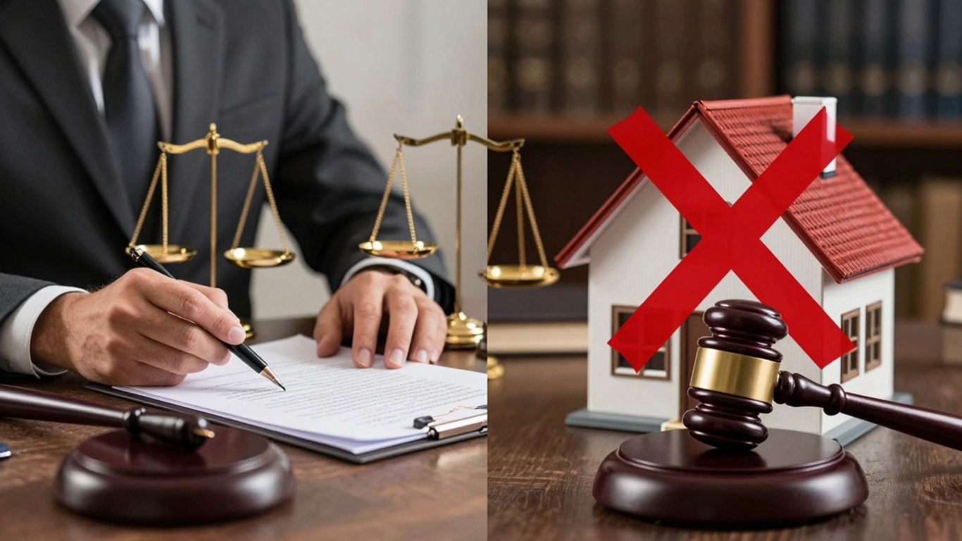 Casa com problema e advogado resolvendo inventário.