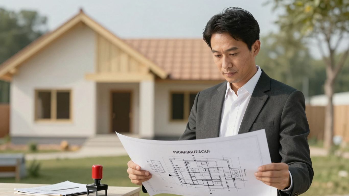 Advogado e imóvel em processo de averbação de construção.