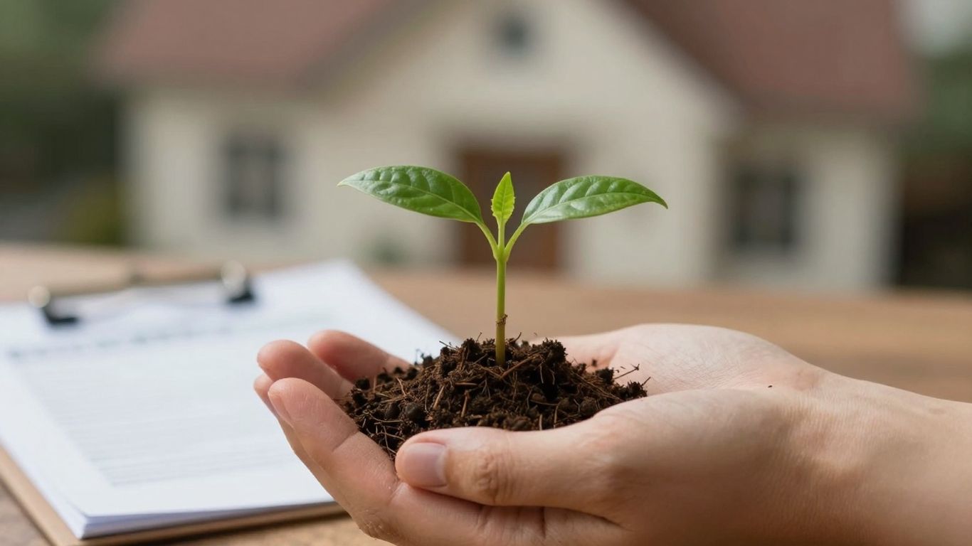 Herdeiro com planta em solo, simbolizando posse e herança.