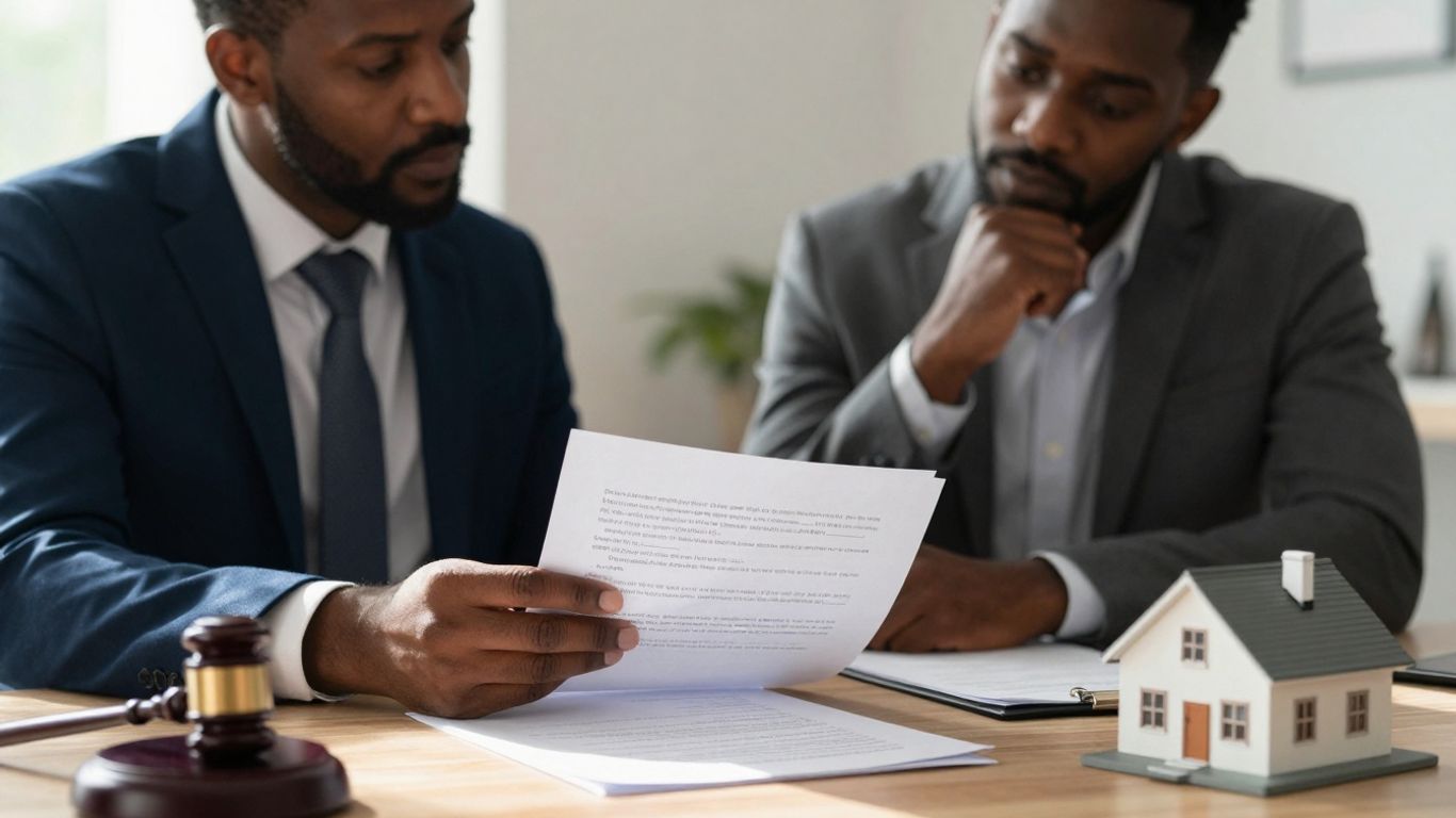 Advogado analisando contrato de imóvel herdado.