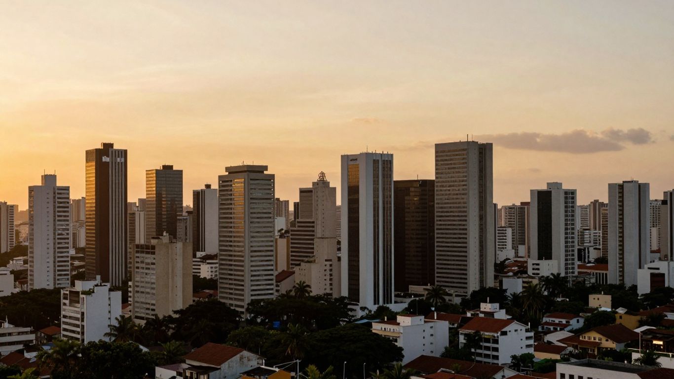 Céu de Recife com prédios e pôr do sol.