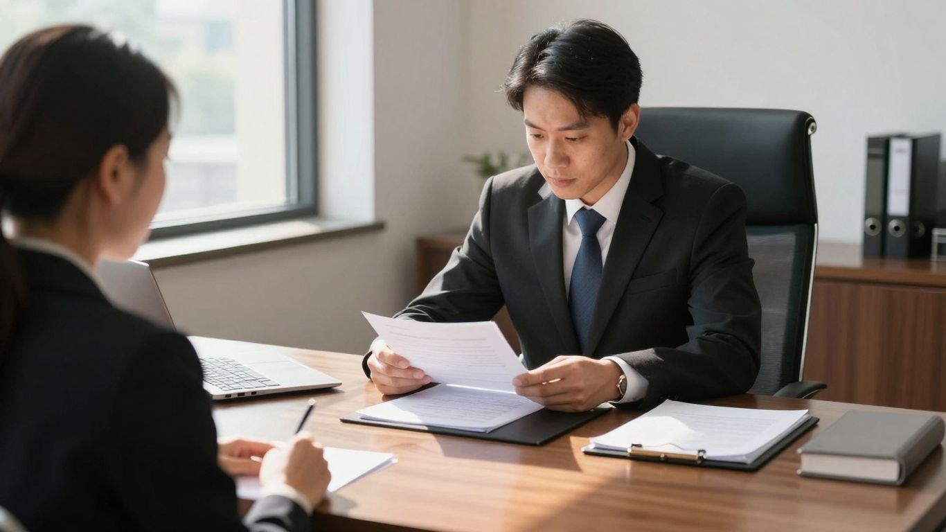 Advogado e cliente discutindo planejamento sucessório em escritório.