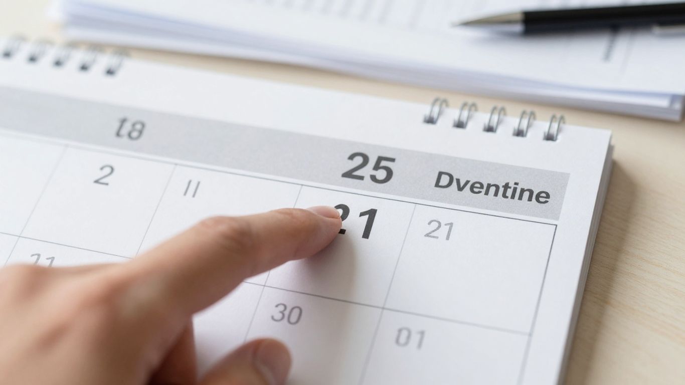 Calendário com data marcada e mão apontando.