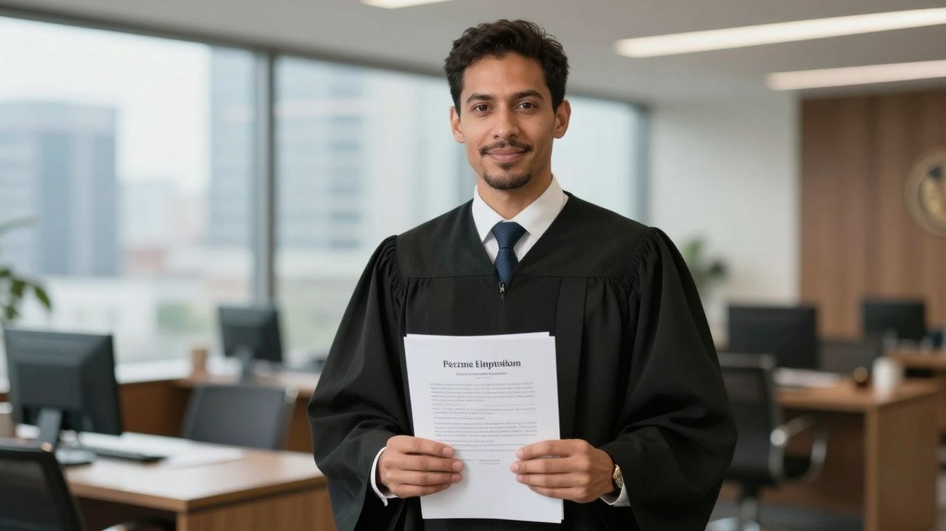Advogado em escritório com documentos